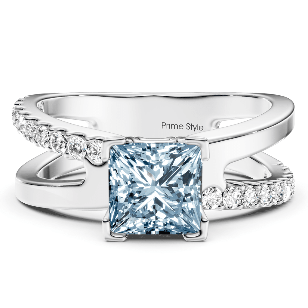 1.25 - 4.25 CT Princess & Round Cut Fancy Blue Diamonds - Engagement Ring - Primestyle.com