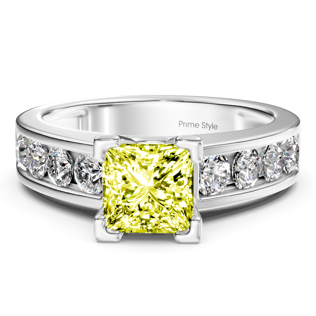 1.80-4.80 CT Princess & Round Cut Fancy Yellow Diamonds - Engagement Ring