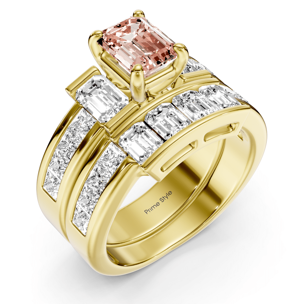 3.70 - 6.70 CT Emerald & Princess Cut Fancy Pink Diamonds - Bridal Set - Primestyle.com