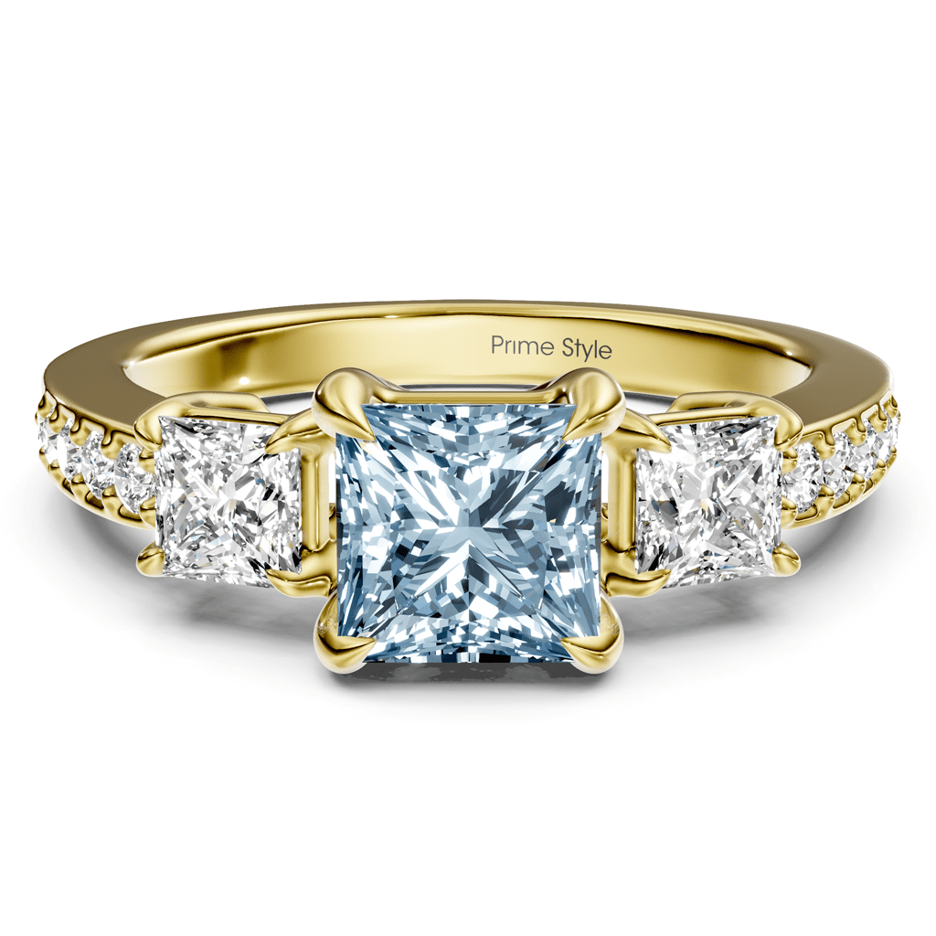 1.85 - 4.85 CT Princess & Round Cut Fancy Blue Diamonds - Engagement Ring - Primestyle.com