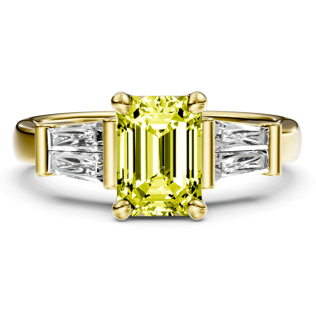 1.40-4.40 CT Emerald & Taper Cut Fancy Yellow Diamonds - Engagement Ring