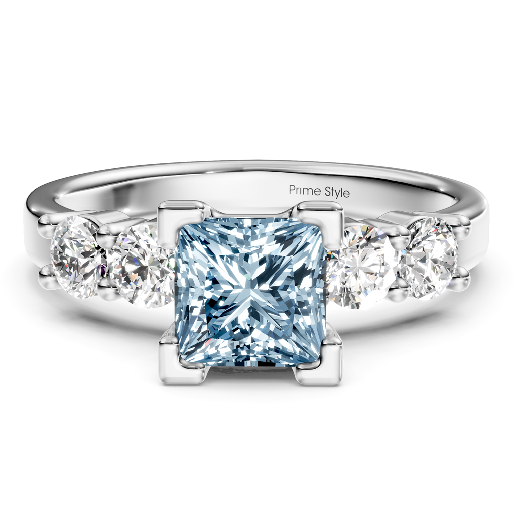 1.60-4.60 CT Princess & Round Cut Fancy Blue Diamonds - Engagement Ring