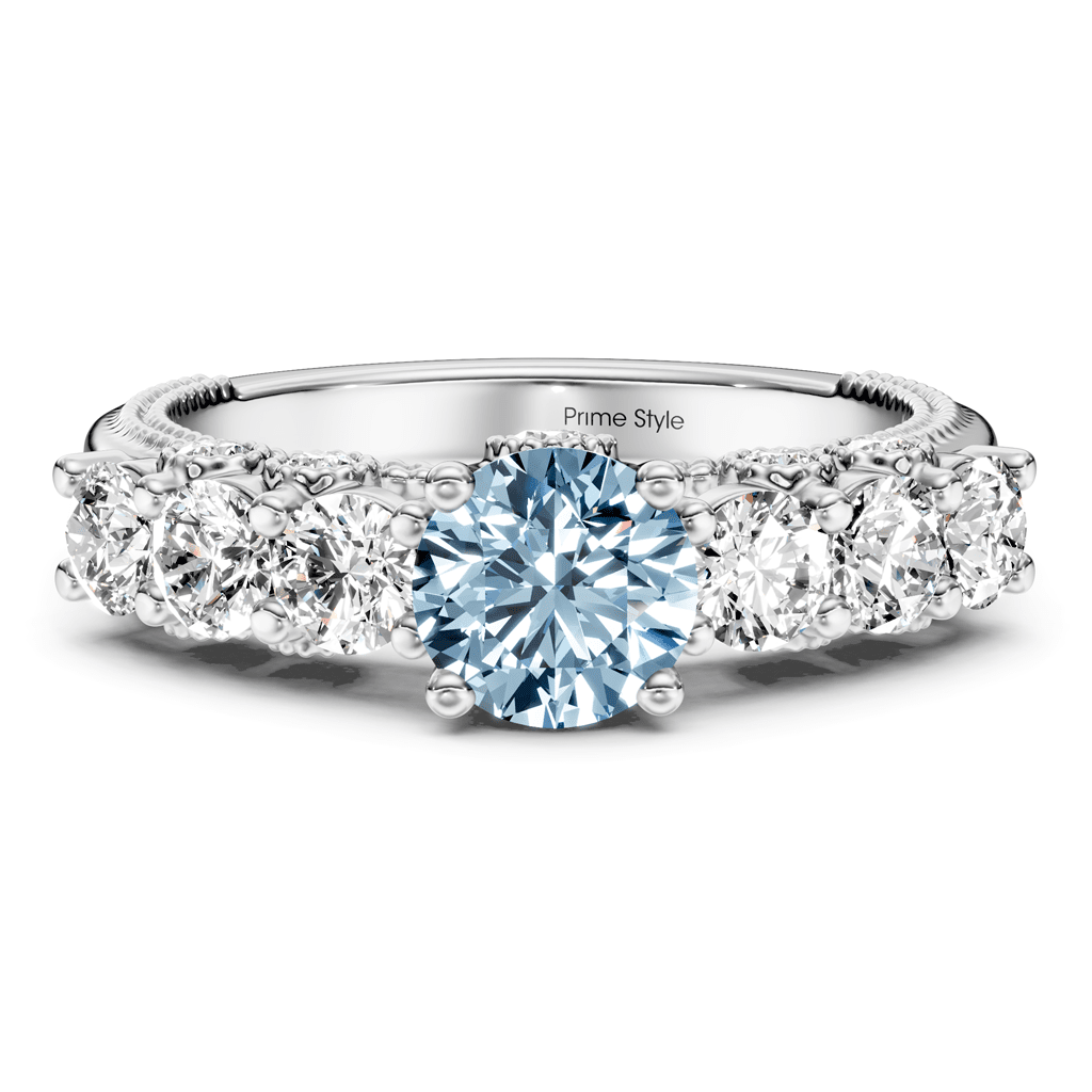 2.10-5.10 CT Round Cut Fancy Blue Diamonds - Engagement Ring