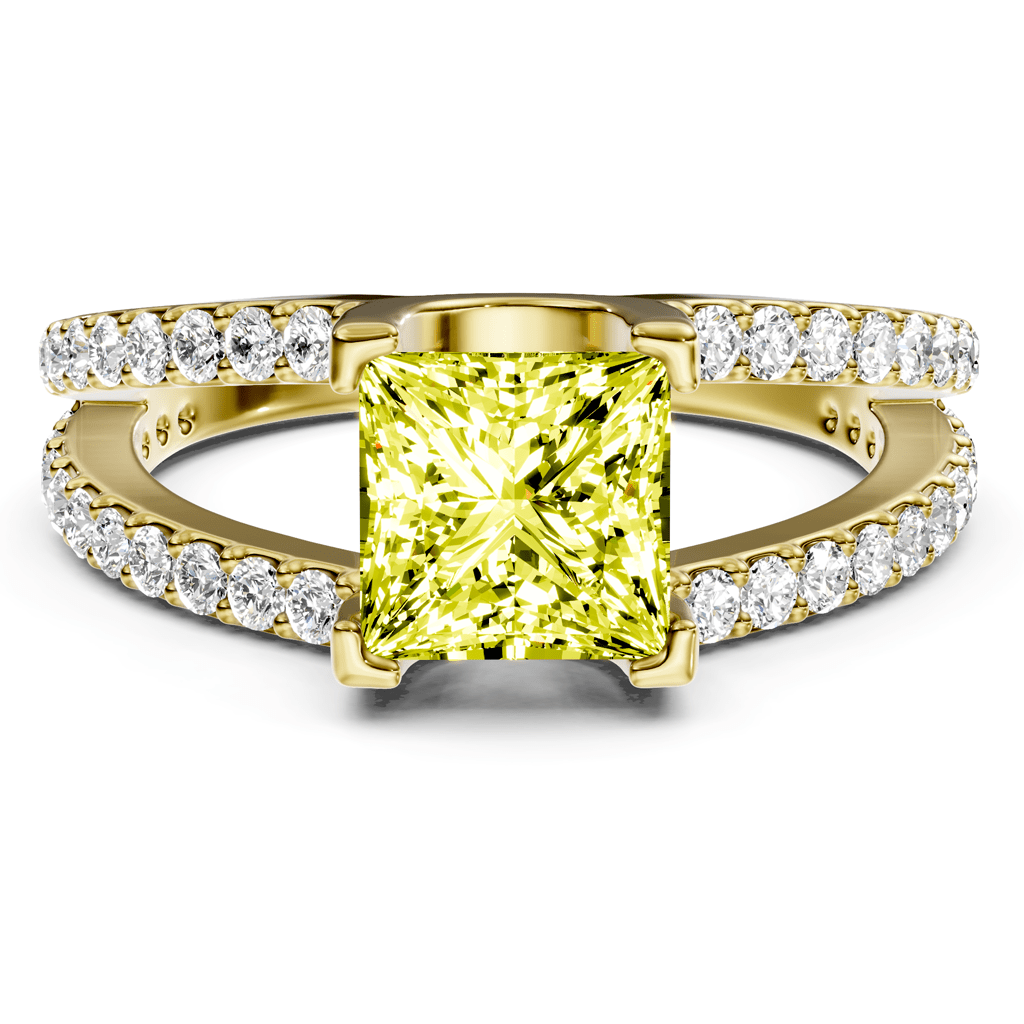 1.50-4.50 CT Princess & Round Cut Fancy Yellow Diamonds - Engagement Ring