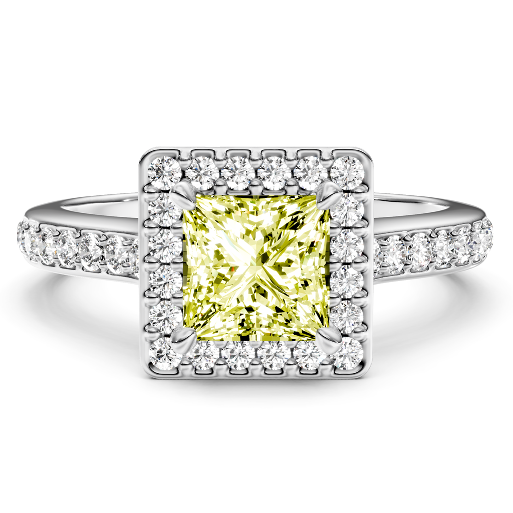 1.40-4.40 CT Princess & Round Cut Fancy Yellow Diamonds - Engagement Ring