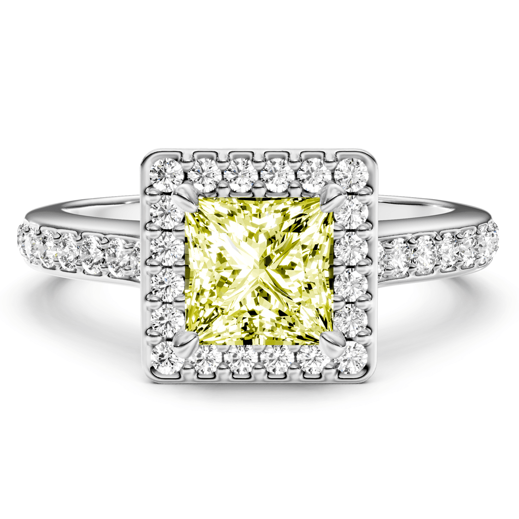 1.40-4.40 CT Princess & Round Cut Fancy Yellow Diamonds - Engagement Ring