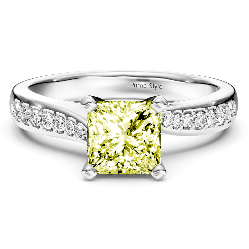 1.15-4.15 CT Princess & Round Cut Fancy Yellow Diamonds - Engagement Ring