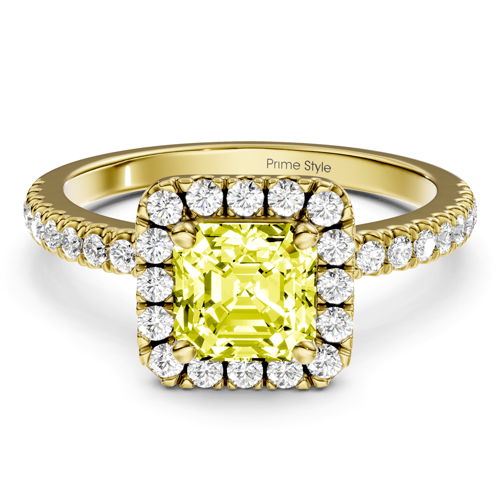 1.45 - 4.45 CT Ascher & Round Cut Fancy Yellow Diamonds - Engagement Ring - Primestyle.com