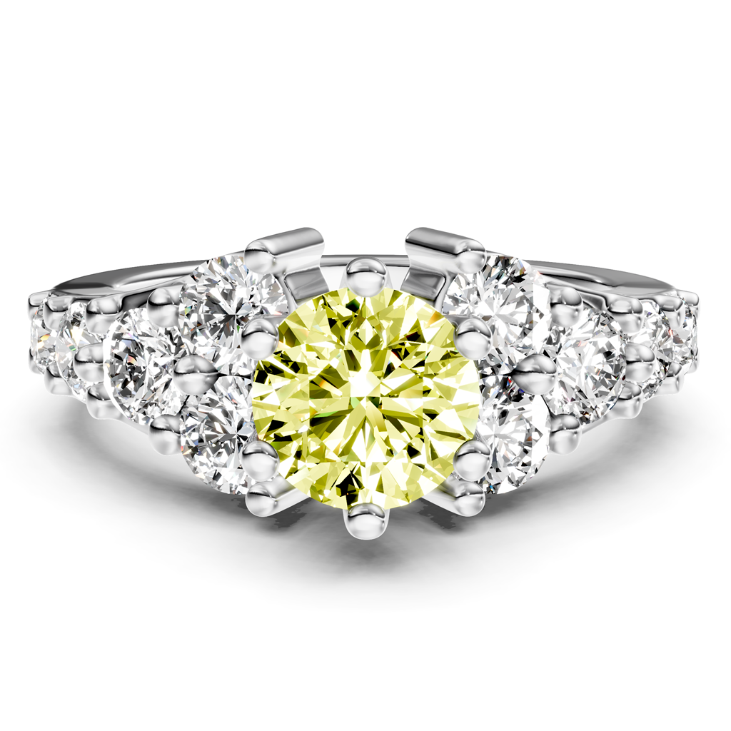 2.40-5.40 CT Round Cut Fancy Yellow Diamonds - Engagement Ring