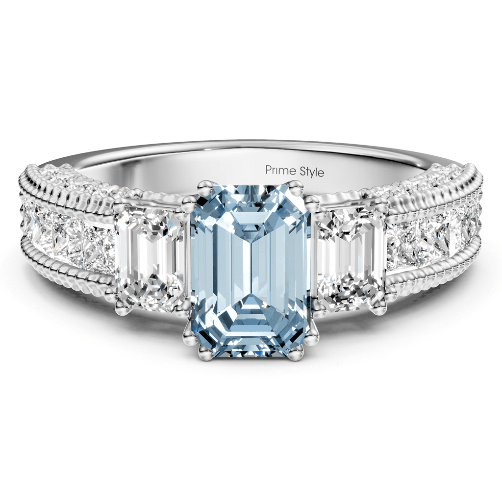 2.60 - 5.60 CT Emerald & Princess & Round Cut Fancy Blue Diamonds - Engagement Ring - Primestyle.com
