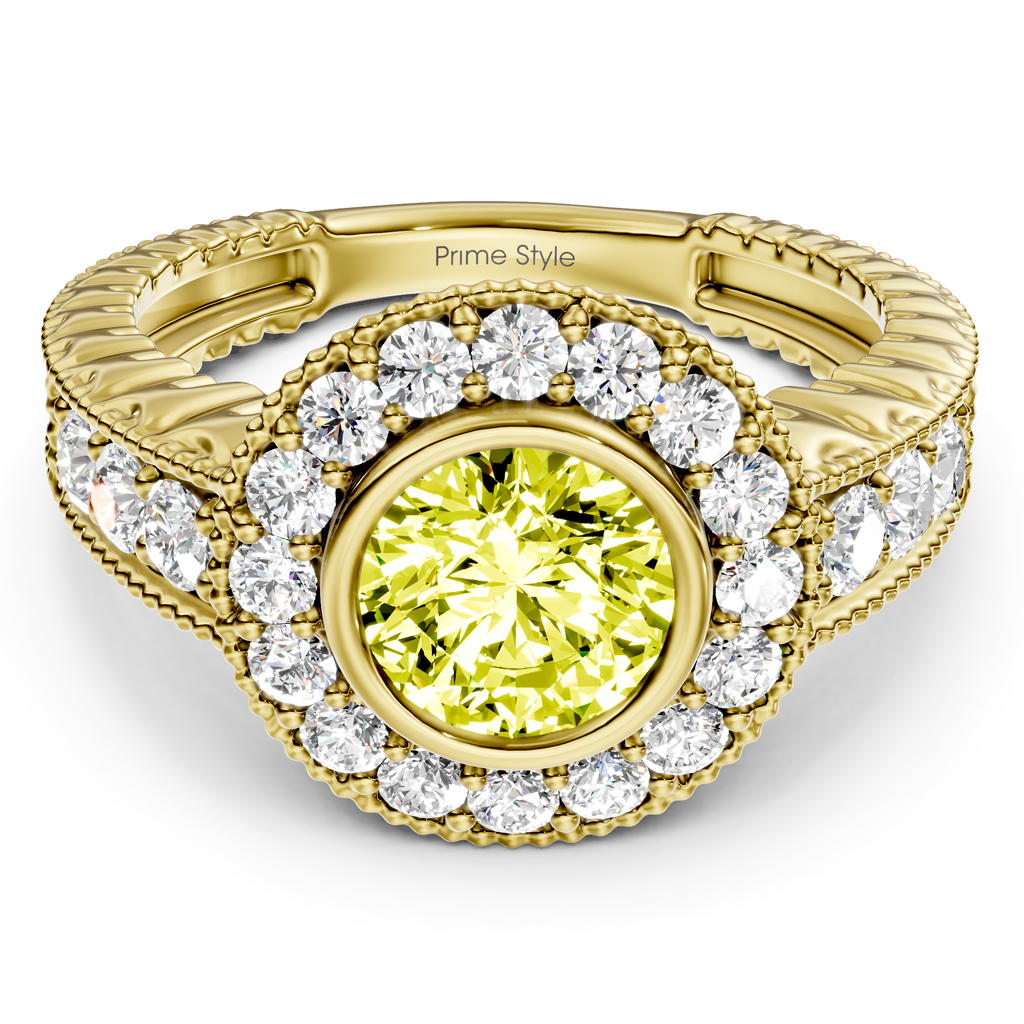 1.50-4.50 CT Round Cut Fancy Yellow Diamonds - Engagement Ring