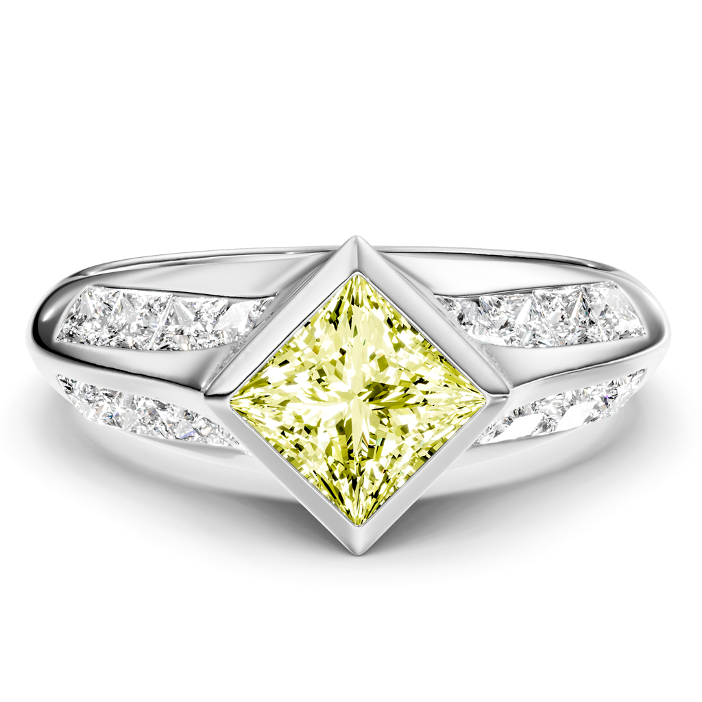 2.00-5.00 CT Princess Cut Fancy Yellow Diamonds - Engagement Ring