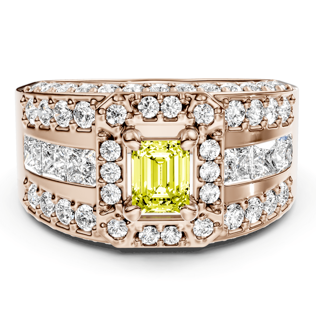 2.70-5.70 CT Emerald & Round Cut Fancy Yellow Diamonds - Engagement Ring