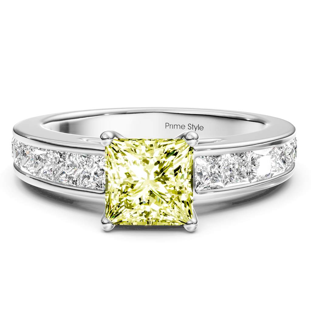 2.25-5.25 CT Princess Cut Fancy Yellow Diamonds - Engagement Ring