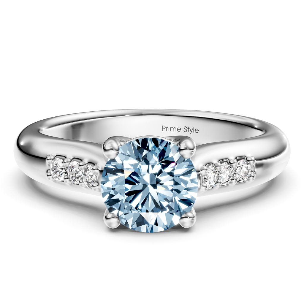1.10-4.10 CT Round Cut Fancy Blue Diamonds - Engagement Ring