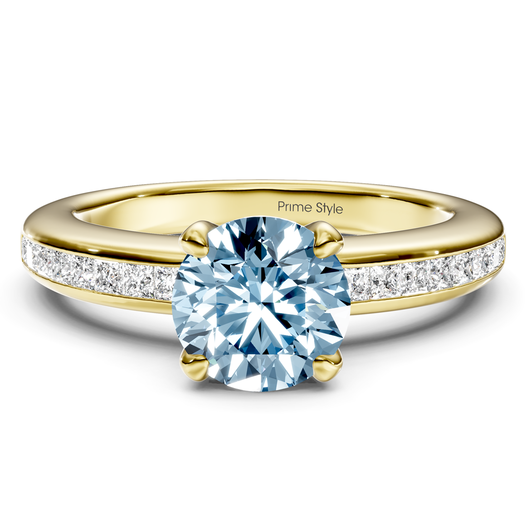 1.32-4.32 CT Princess & Round Cut Fancy Blue Diamonds - Engagement Ring