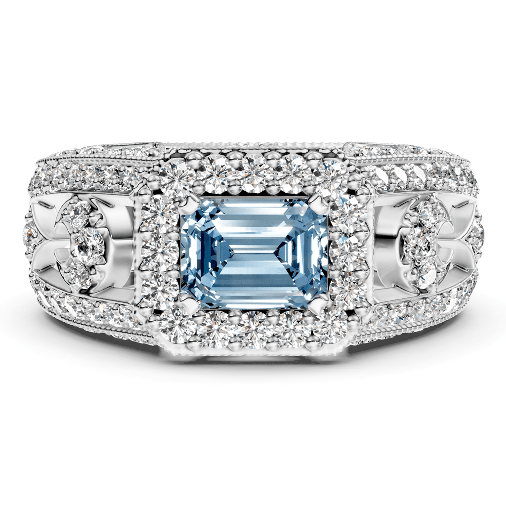 1.95-4.95 CT Emerald & Round Cut Fancy Blue Diamonds - Engagement Ring