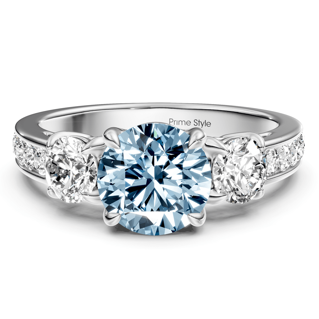 1.75 - 4.75 CT Round Cut Fancy Blue Diamonds - Engagement Ring - Primestyle.com