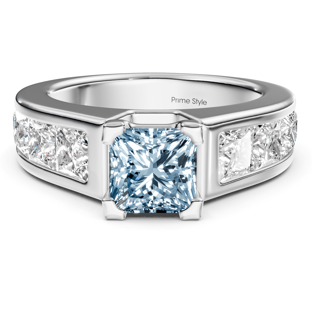 3.30 - 6.30 CT Princess Cut Fancy Blue Diamonds - Engagement Ring - Primestyle.com