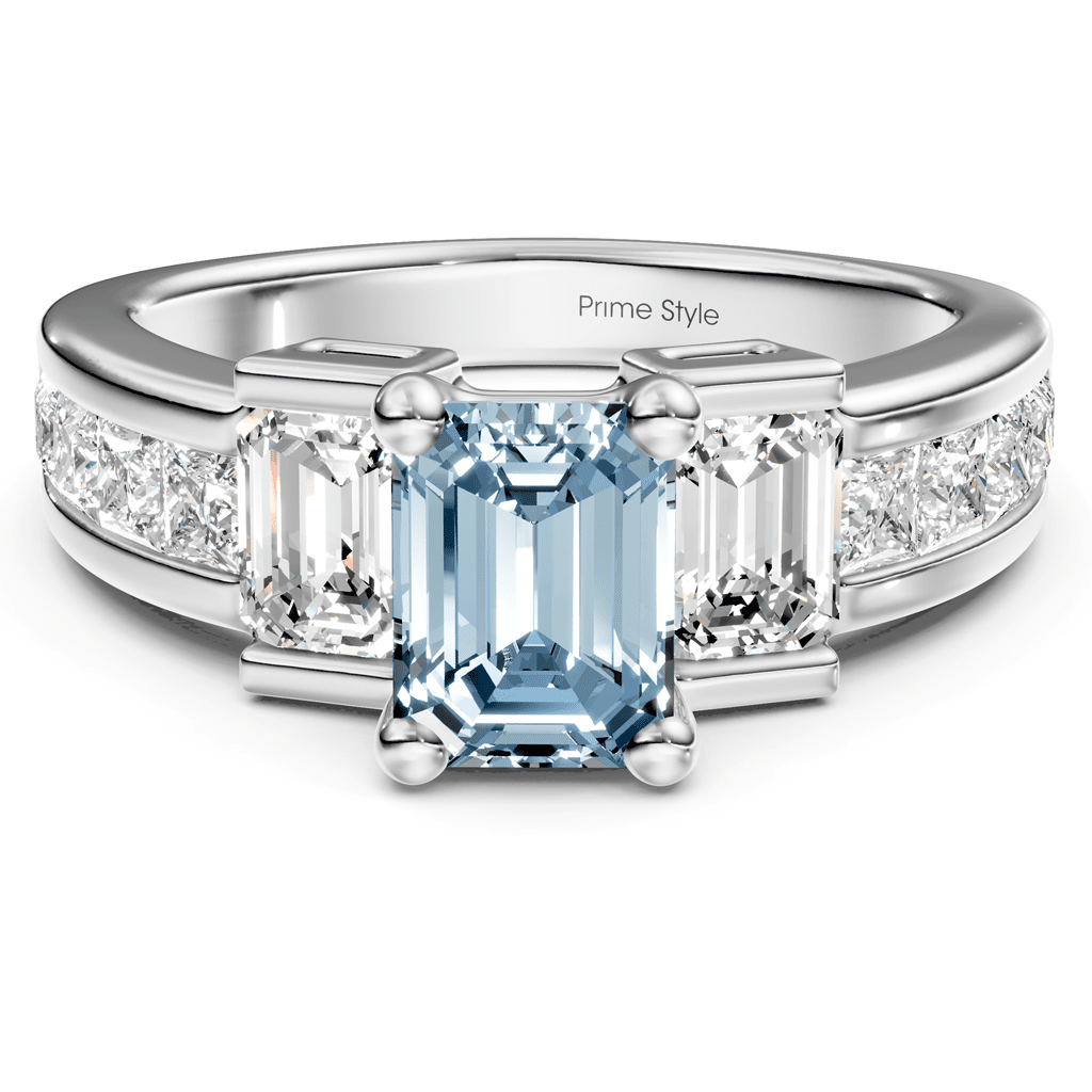 2.30 - 5.30 CT Emerald & Princess Cut Fancy Blue Diamonds - Engagement Ring - Primestyle.com
