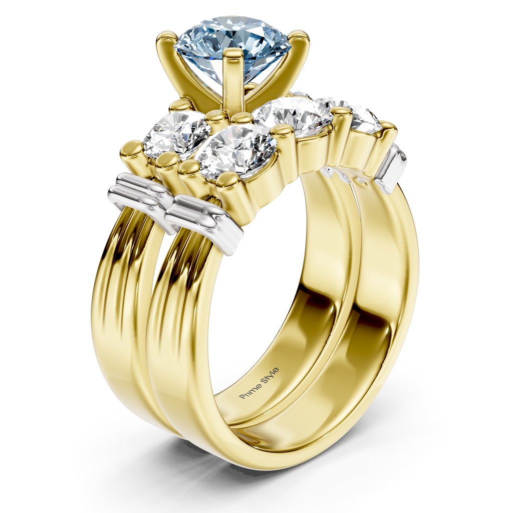 2.25-5.25 CT Round Cut Fancy Blue Diamonds - Bridal Set