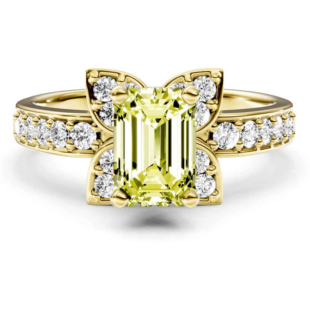 1.40-4.40 CT Emerald & Round Cut Fancy Yellow Diamonds - Engagement Ring