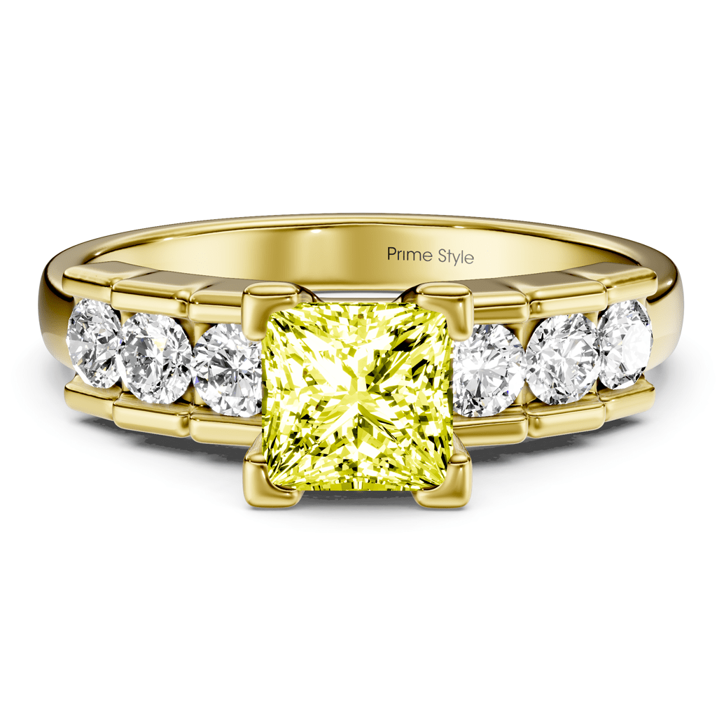 1.60-4.60 CT Princess & Round Cut Fancy Yellow Diamonds - Engagement Ring