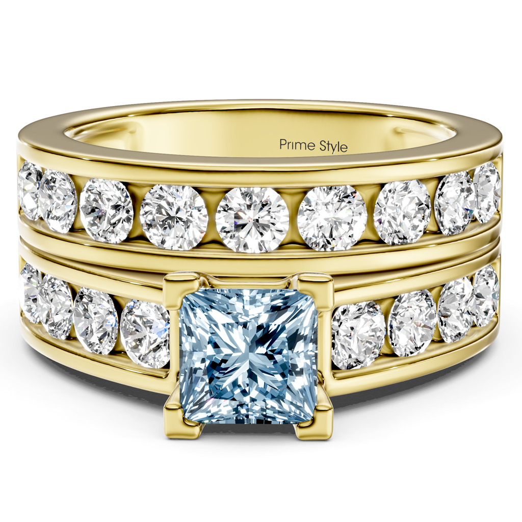 2.60-5.60 CT Princess & Round Cut Fancy Blue Diamonds - Bridal Set