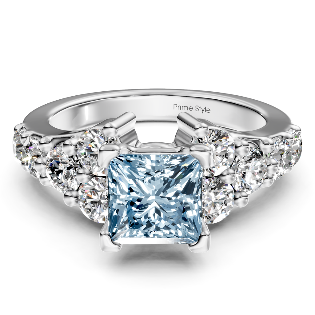 2.40-5.40 CT Princess & Round Cut Fancy Blue Diamonds - Engagement Ring