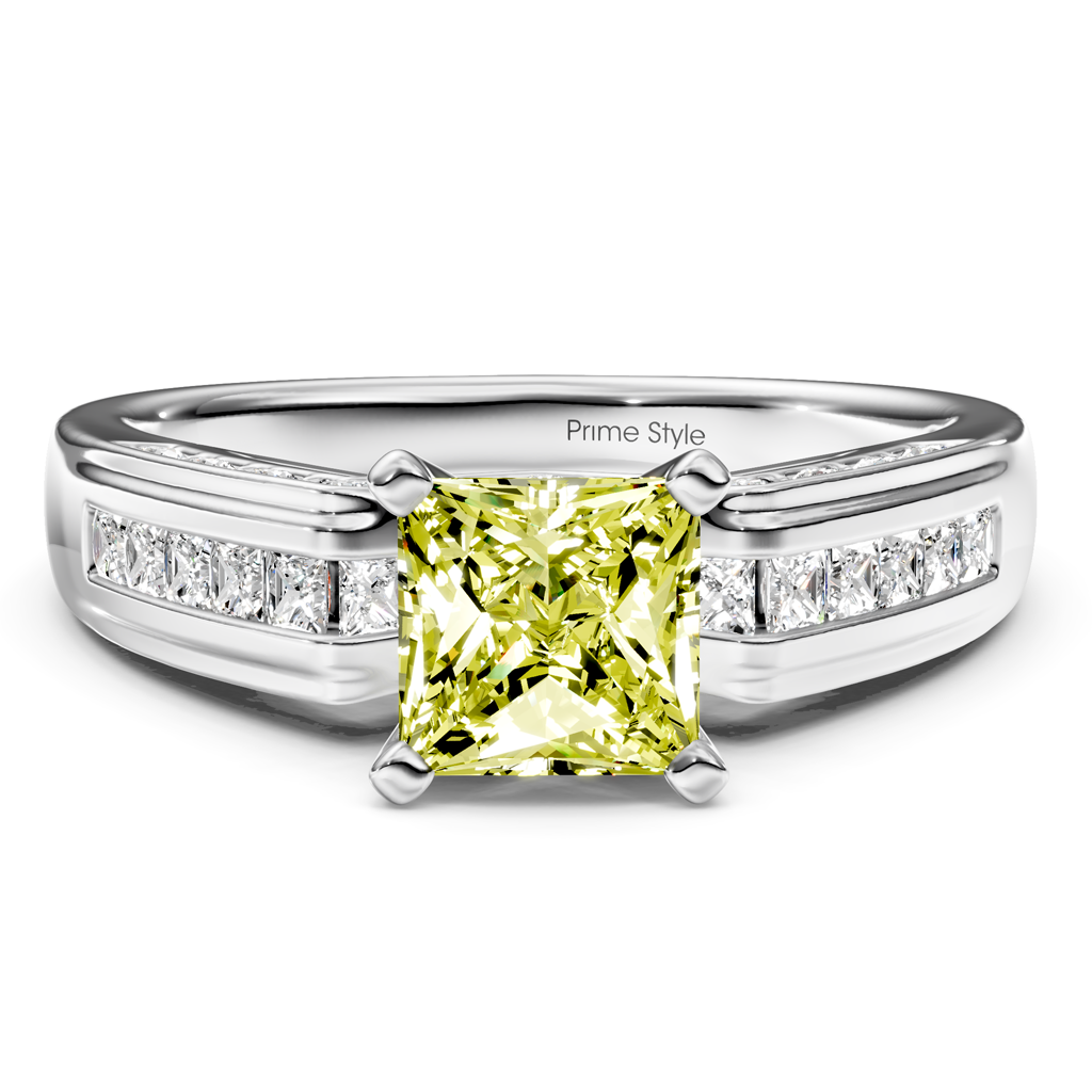 1.45-4.45 CT Princess & Round Cut Fancy Yellow Diamonds - Engagement Ring