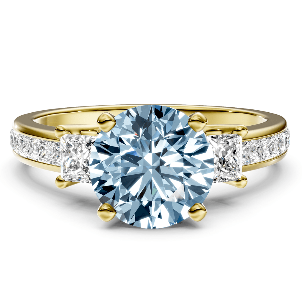1.75-4.75 CT Princess & Round Cut Fancy Blue Diamonds - Engagement Ring