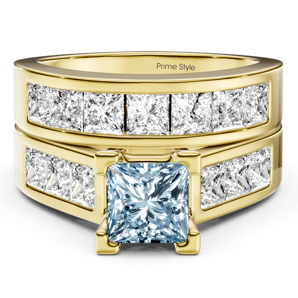 3.25-6.25 CT Princess Cut Fancy Blue Diamonds - Bridal Set