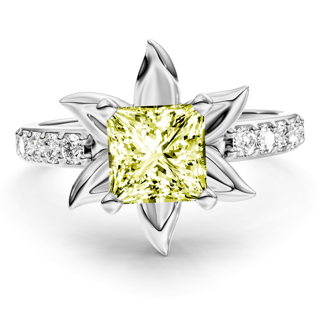1.25 - 4.25 CT Princess & Round Cut Fancy Yellow Diamonds - Engagement Ring - Primestyle.com