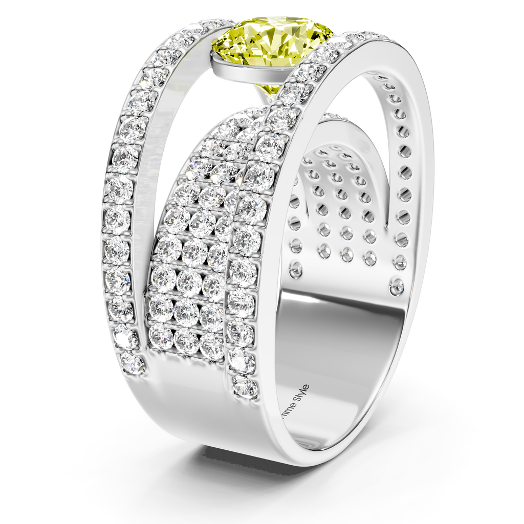 2.80-5.80 CT Round Cut Fancy Yellow Diamonds - Engagement Ring