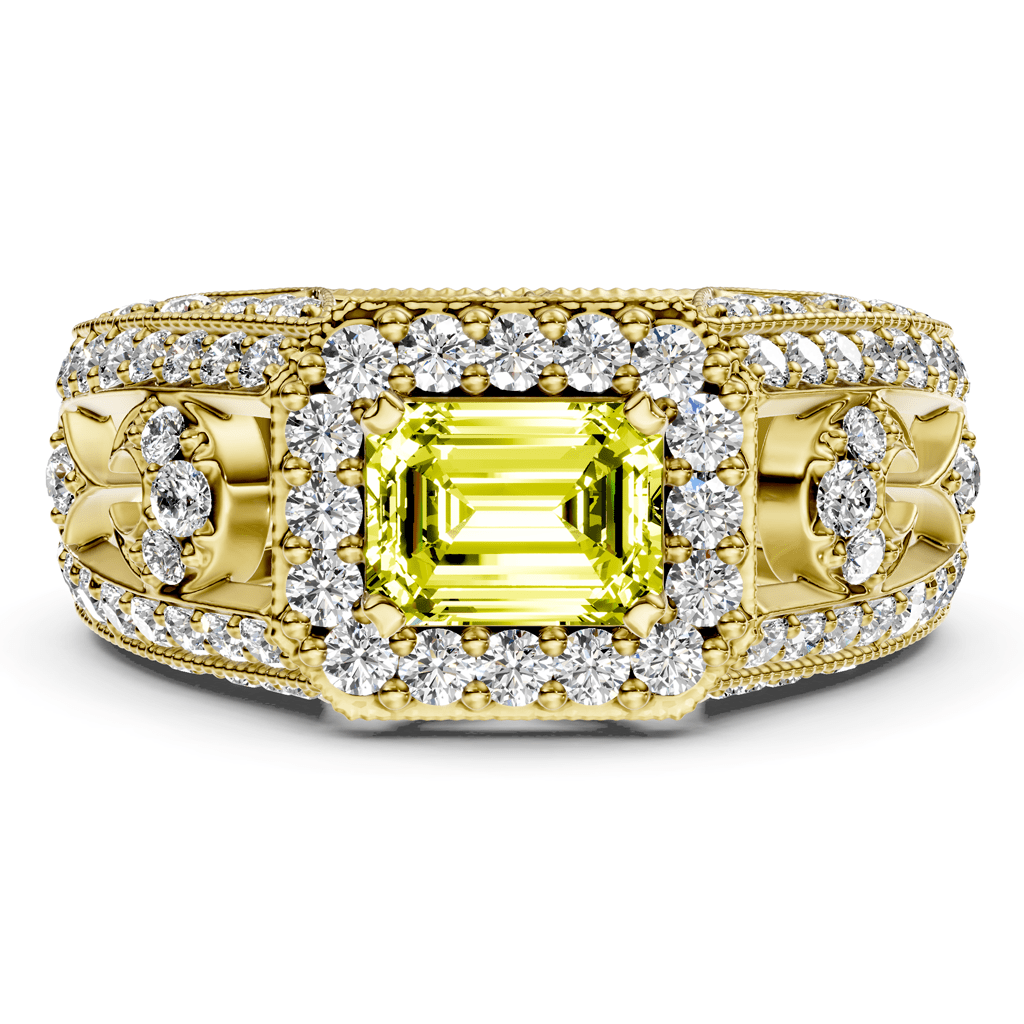 1.95-4.95 CT Emerald & Round Cut Fancy Yellow Diamonds - Engagement Ring