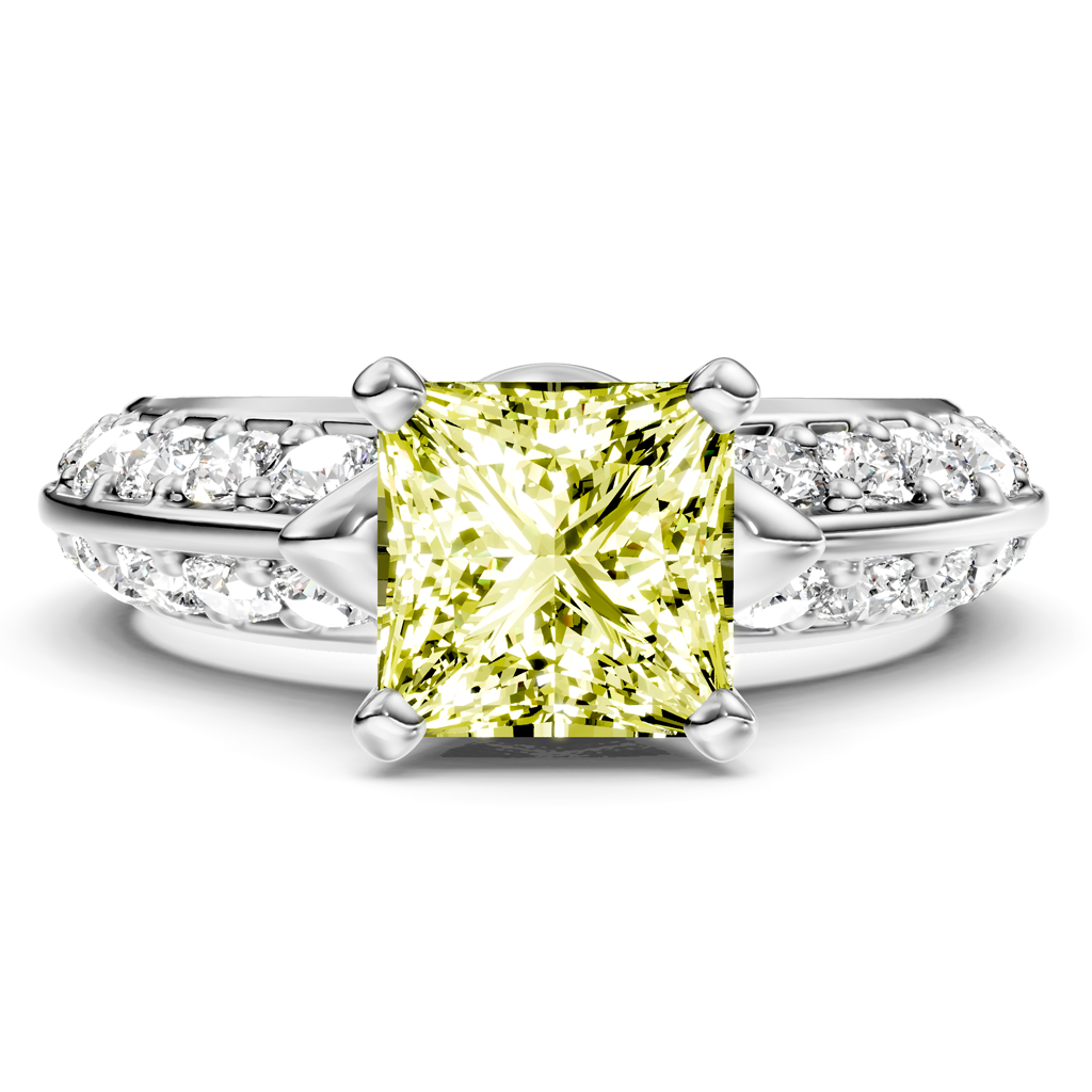 1.65-4.65 CT Princess & Round Cut Fancy Yellow Diamonds - Engagement Ring