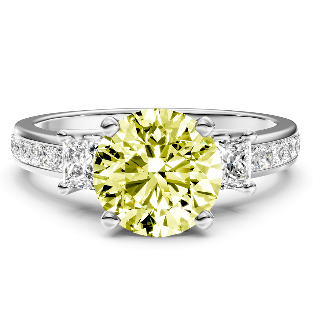 1.75 - 4.75 CT Princess & Round Cut Fancy Yellow Diamonds - Engagement Ring - Primestyle.com