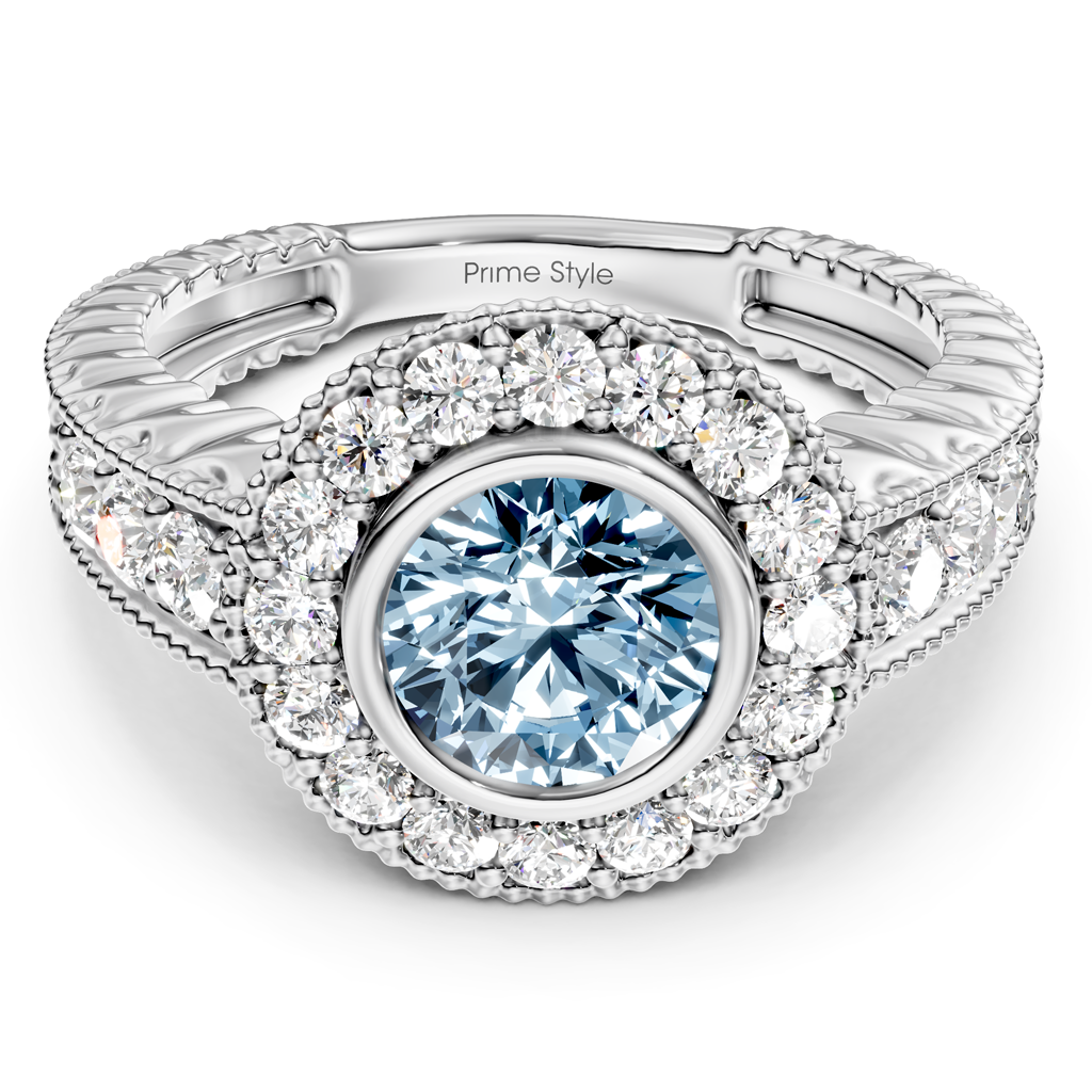 1.50-4.50 CT Round Cut Fancy Blue Diamonds - Engagement Ring