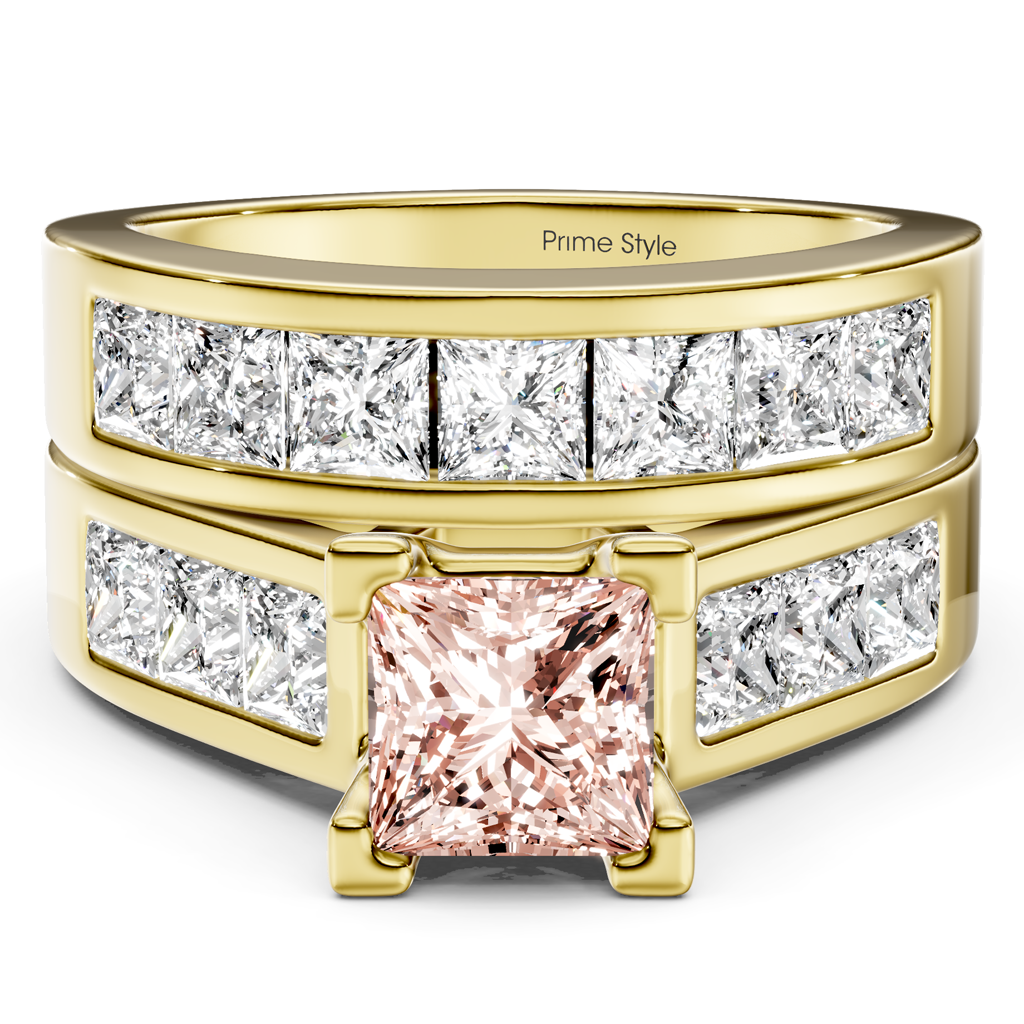 3.25-6.25 CT Princess Cut Fancy Pink Diamonds - Bridal Set