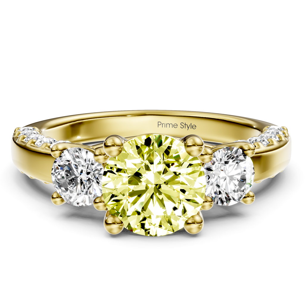 1.90-4.90 CT Round Cut Fancy Yellow Diamonds - Engagement Ring