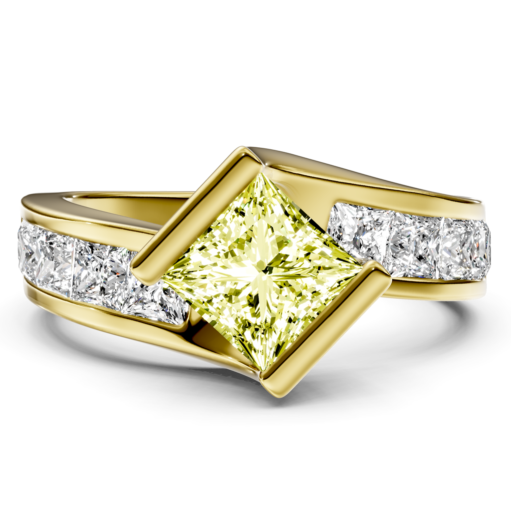 2.60-5.60 CT Princess Cut Fancy Yellow Diamonds - Engagement Ring
