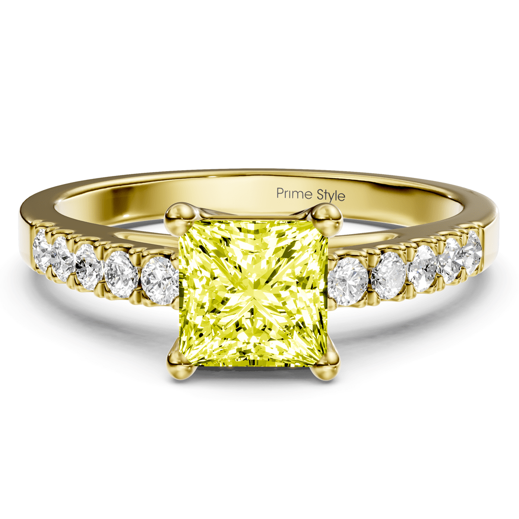 1.25 - 4.25 CT Princess & Round Cut Fancy Yellow Diamonds - Engagement Ring - Primestyle.com