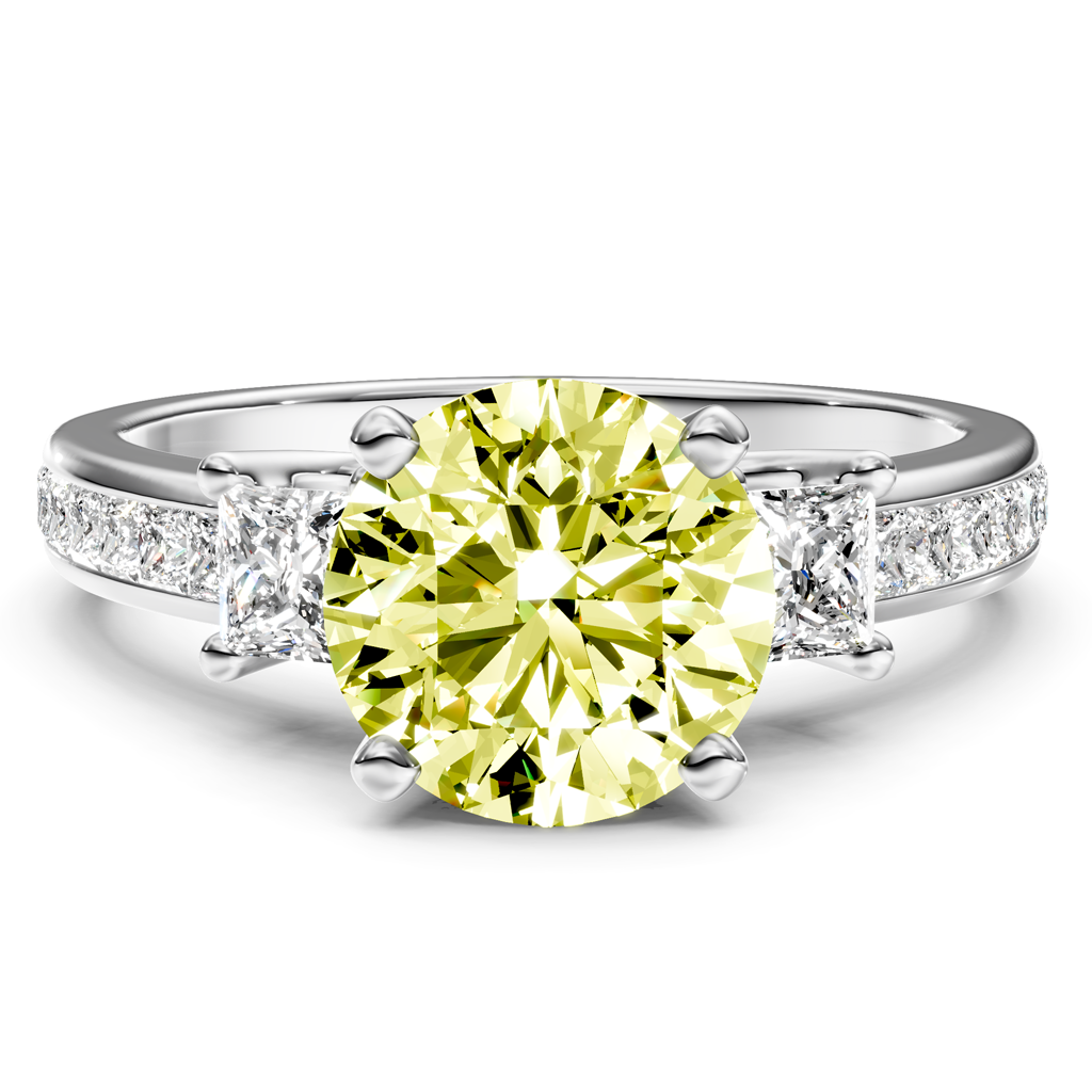 1.75-4.75 CT Princess & Round Cut Fancy Yellow Diamonds - Engagement Ring