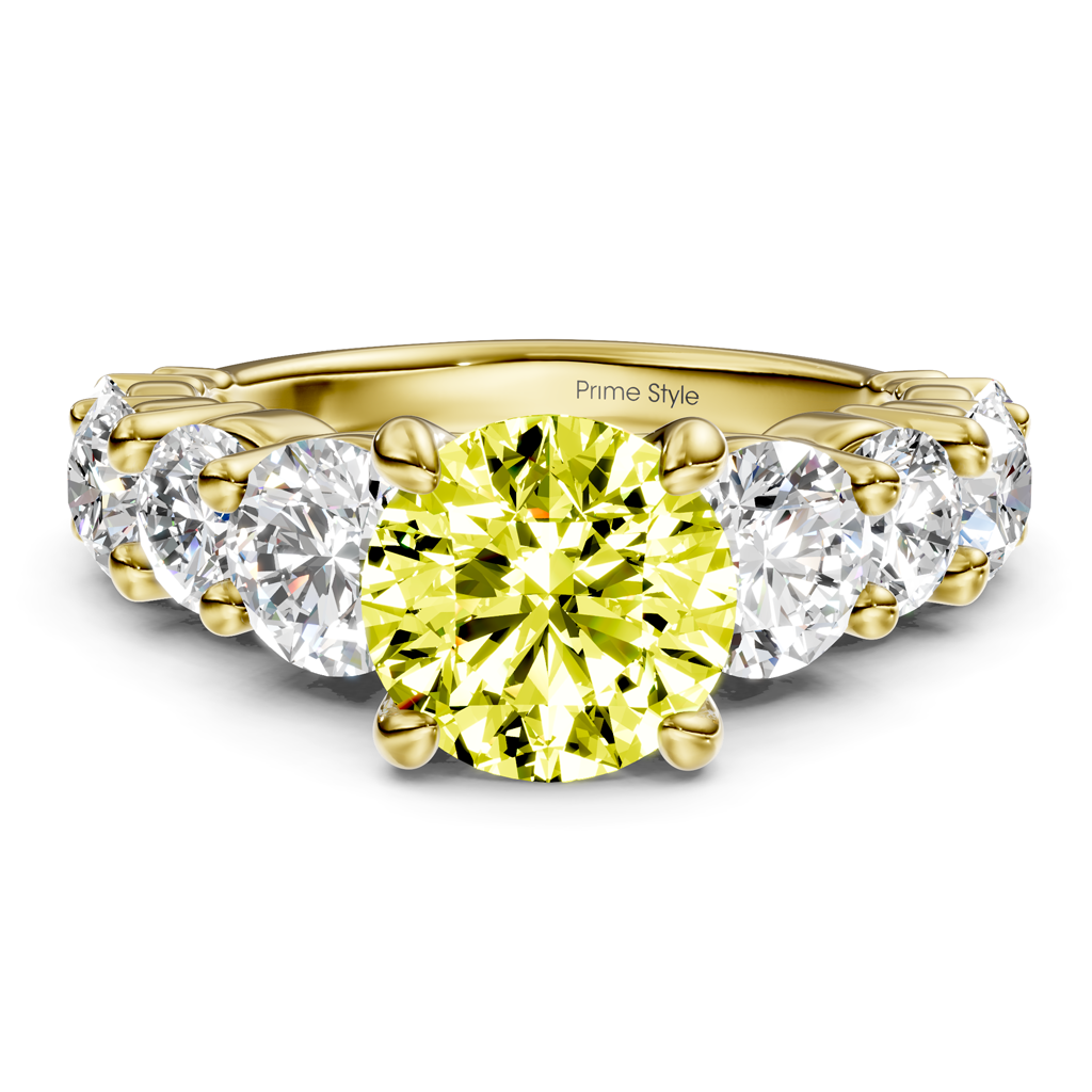 3.50-6.50 CT Round Cut Fancy Yellow Diamonds - Engagement Ring