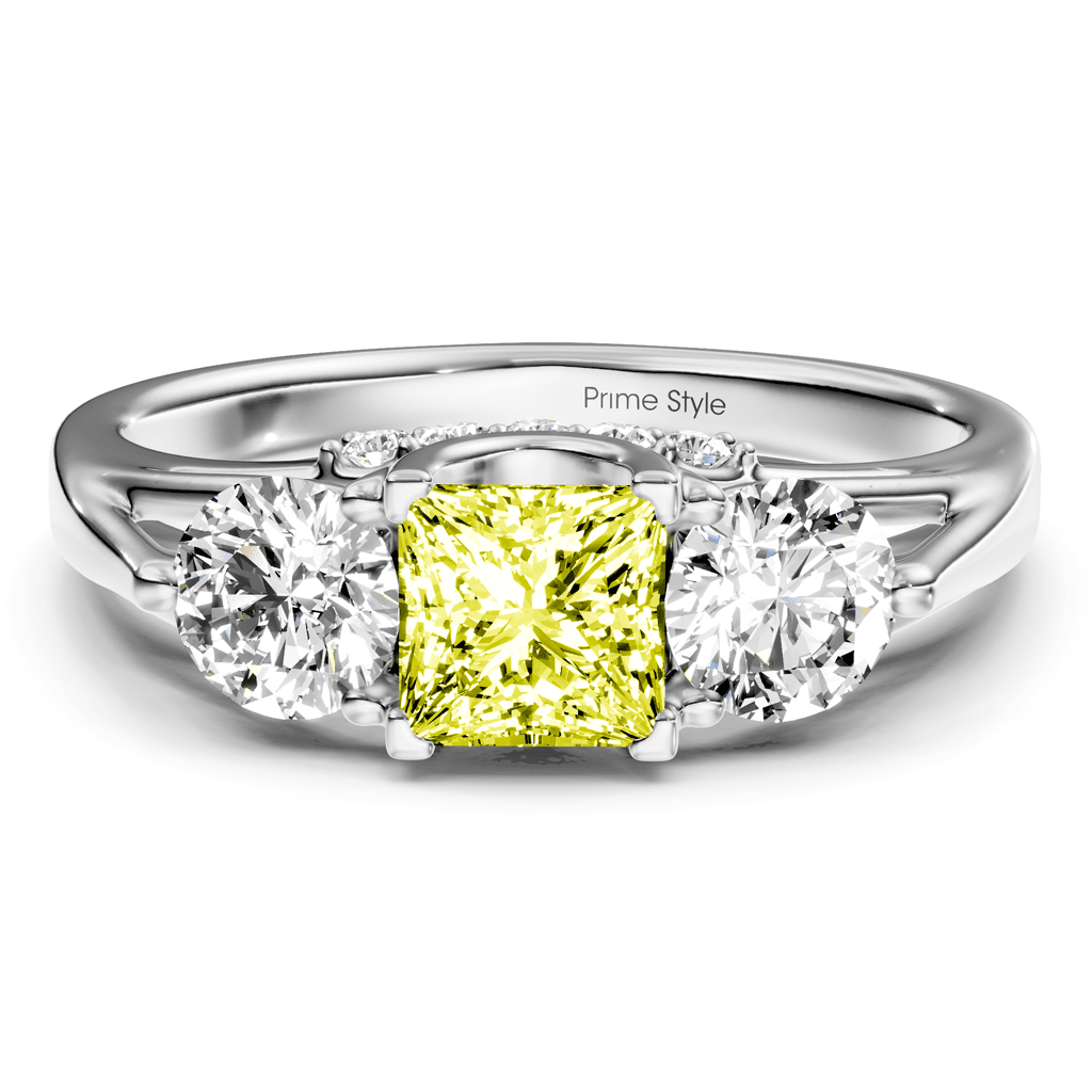 1.55 - 4.55 CT Princess & Round Cut Fancy Yellow Diamonds - Engagement Ring - Primestyle.com