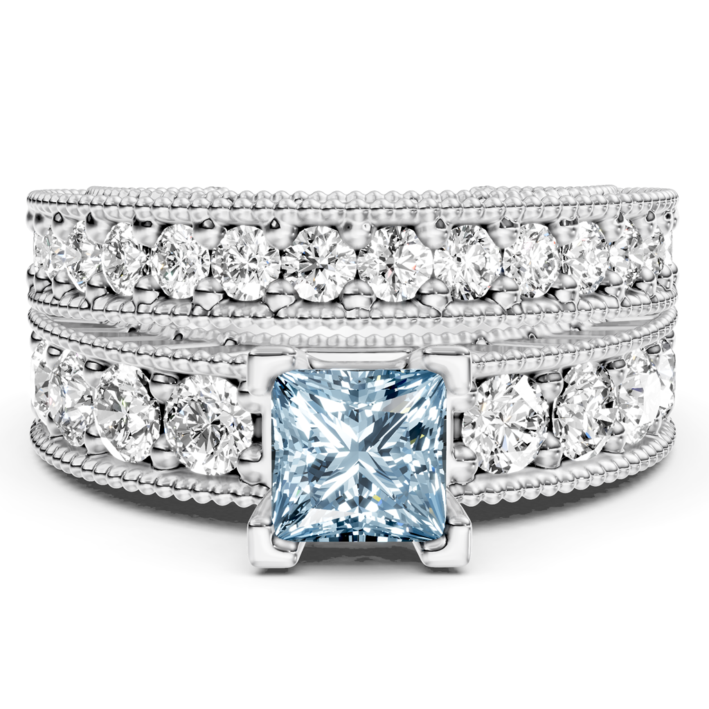 2.45-5.45 CT Princess & Round Cut Fancy Blue Diamonds - Bridal Set