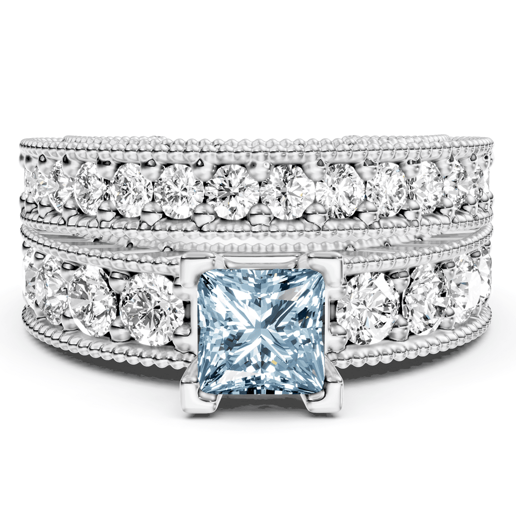 2.45 - 5.45 CT Princess & Round Cut Fancy Blue Diamonds - Bridal Set - Primestyle.com