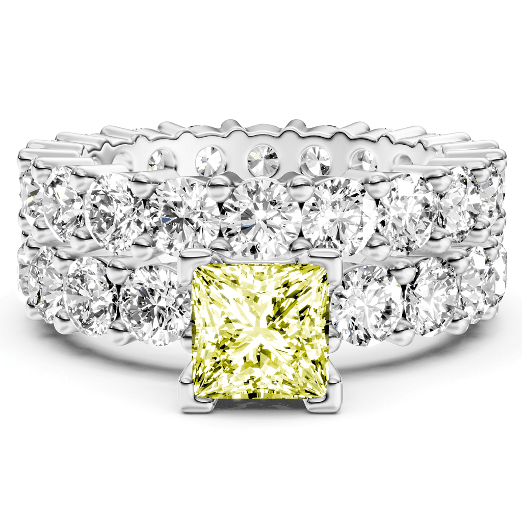 6.30 - 9.30 CT Princess & Round Cut Fancy Yellow Diamonds - Bridal Set - Primestyle.com