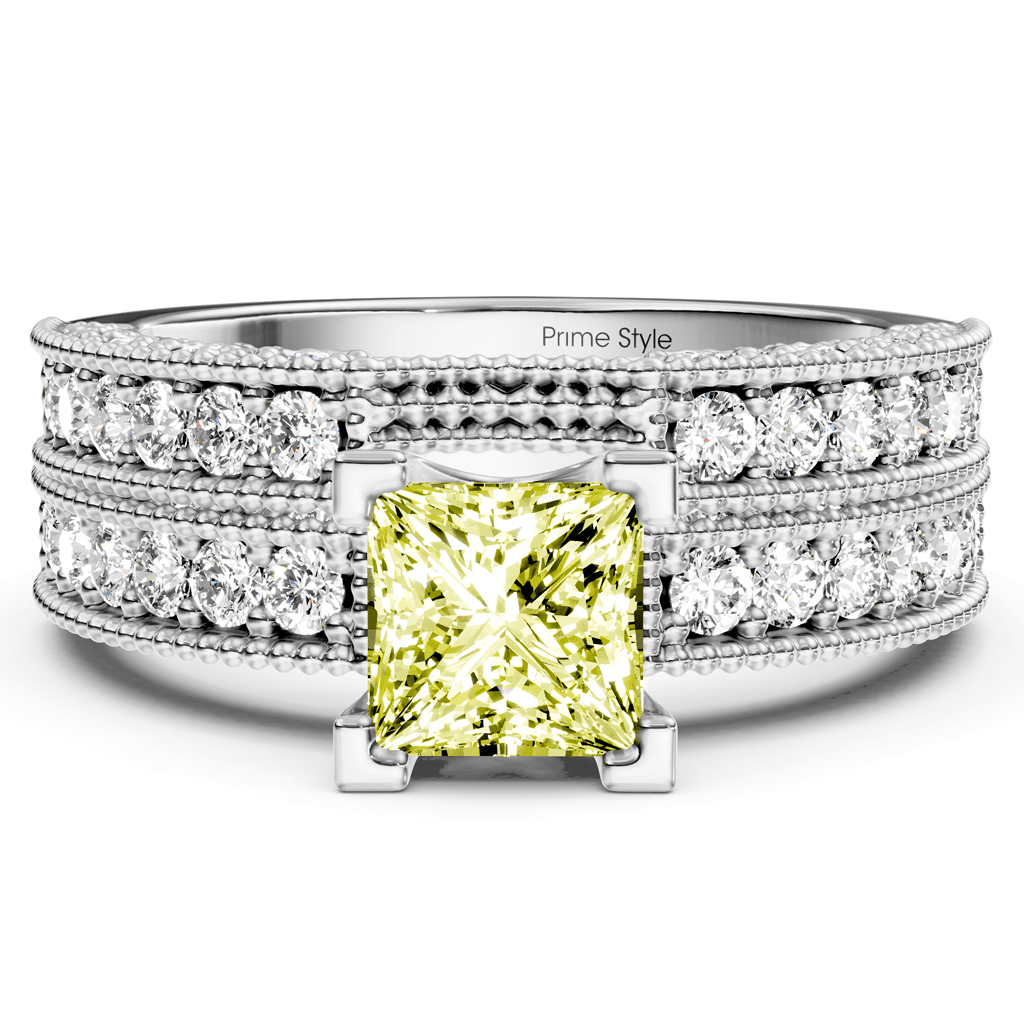 2.10 - 5.10 CT Princess & Round Cut Fancy Yellow Diamonds - Bridal Set - Primestyle.com