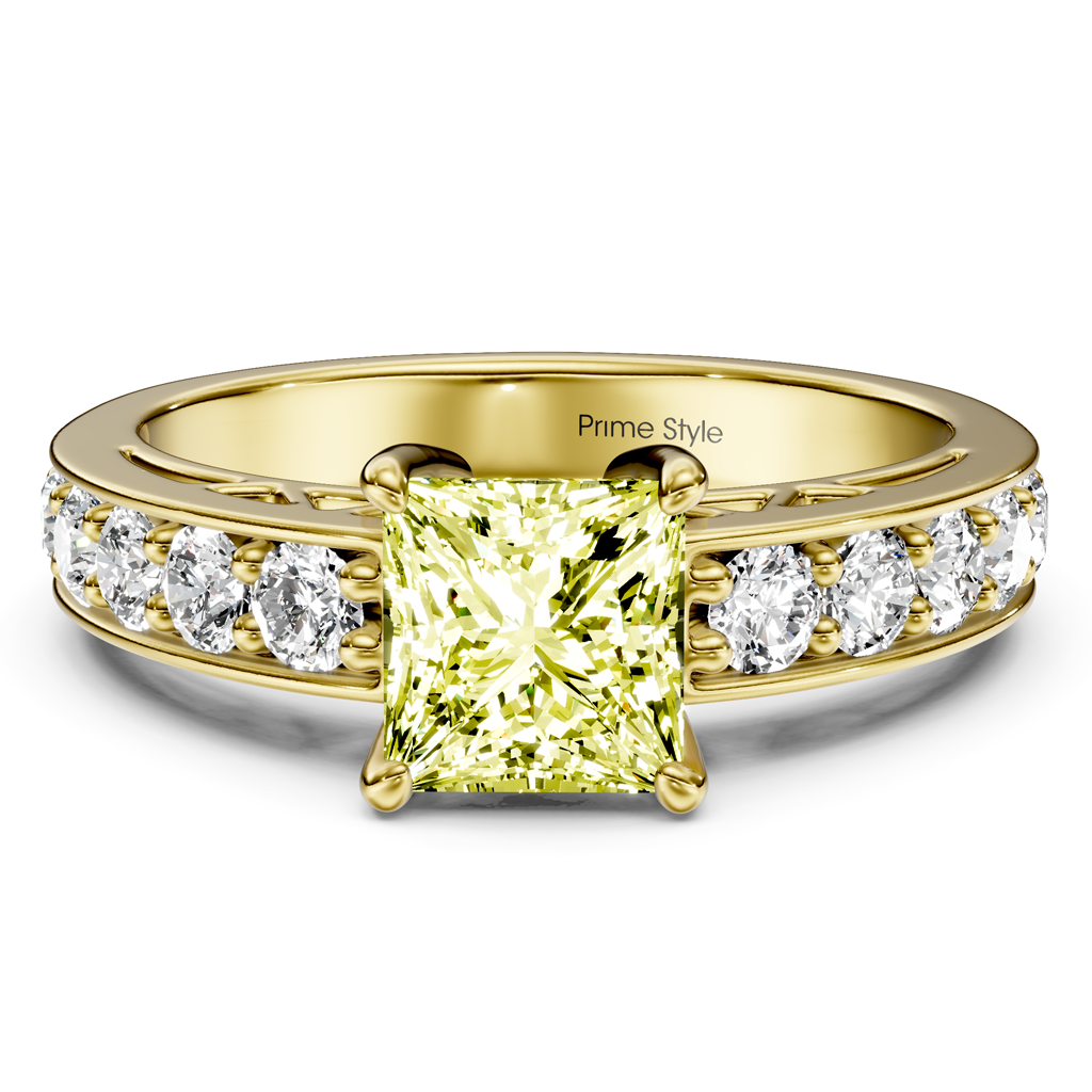 1.50-4.50 CT Princess & Round Cut Fancy Yellow Diamonds - Engagement Ring